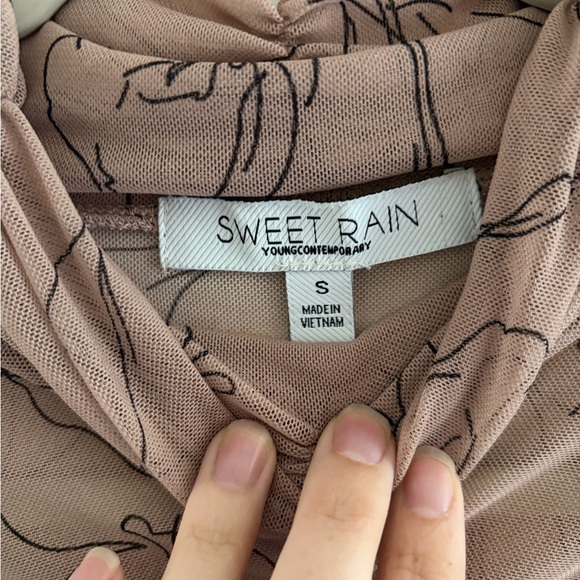 Sweet Rain Sheer Floral Ruched Mock Neck Blouse Size Small - Picture 2 of 7